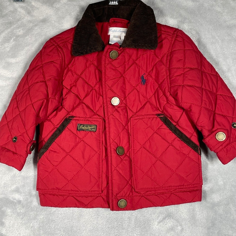 Ralph Lauren Quilted Barn Jacket Red Corduroy Collar Baby Toddler 6M